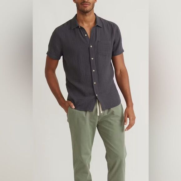 Marine Layer Crinkle Double Cloth Shirt Medium Gray NWT - Picture 1 of 7